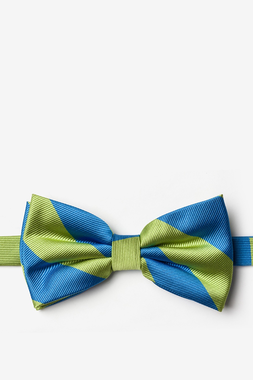 Blue & Lime Stripe Pre-Tied Bow Tie Photo (0)