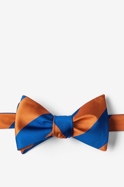 Blue Microfiber Blue & Orange Stripe Self-Tie Bow Tie