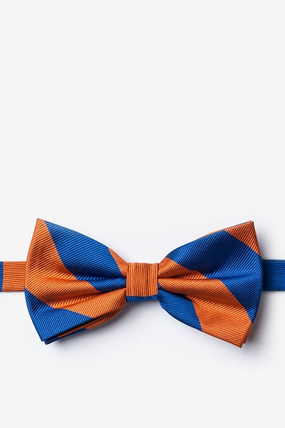 Blue Microfiber Blue & Orange Stripe Pre-Tied Bow Tie