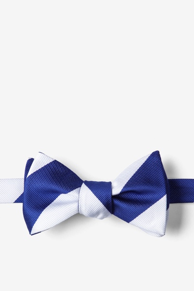 Blue Microfiber Blue & White Stripe Self-Tie Bow Tie