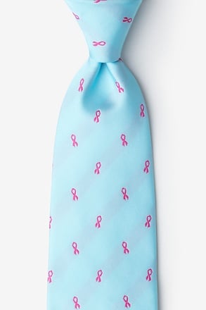 _Breast Cancer Ribbon Blue Extra Long Tie_