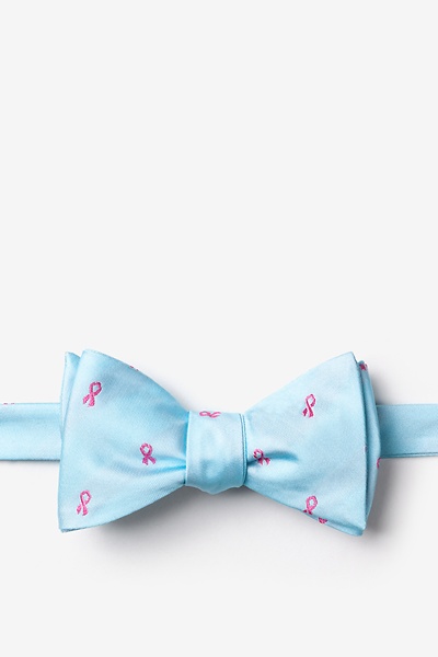 Blue Microfiber Breast Cancer Ribbon Self-Tie Bow Tie