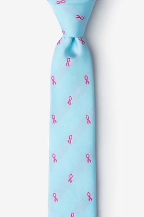 Breast Cancer Ribbon Blue Skinny Tie