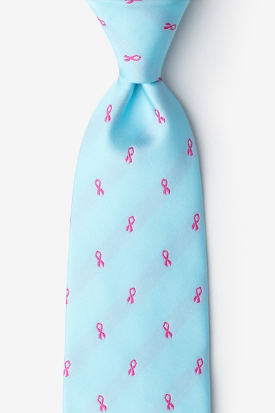 Blue Microfiber Breast Cancer Ribbon Tie