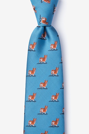 Corgi Dogs Blue Extra Long Tie