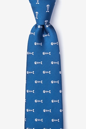 _Fish Bones Blue Extra Long Tie_