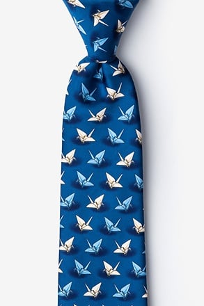 Origami Crane Blue Extra Long Tie
