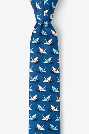 Origami Crane Blue Skinny Tie