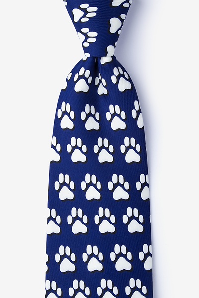 Blue Microfiber Paw Prints Tie