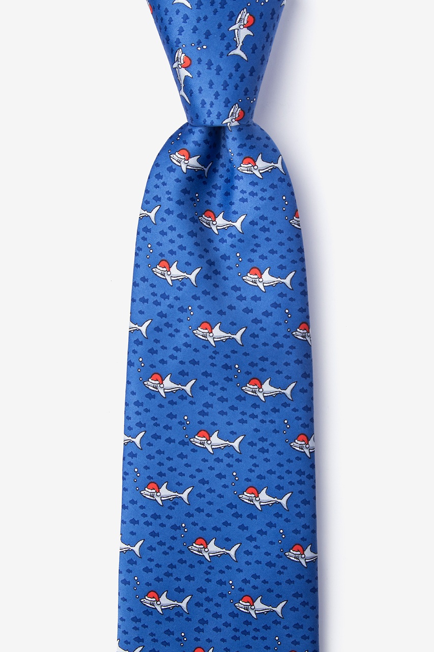 Santa Sharks Blue Extra Long Tie Photo (0)