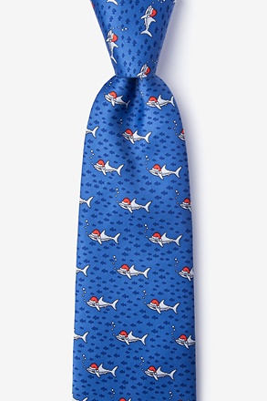 _Santa Sharks Blue Extra Long Tie_
