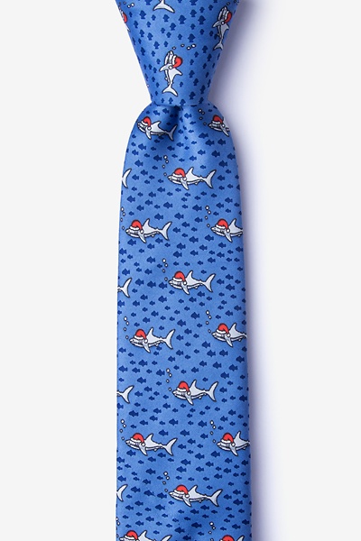 Blue Microfiber Santa Sharks Skinny Tie