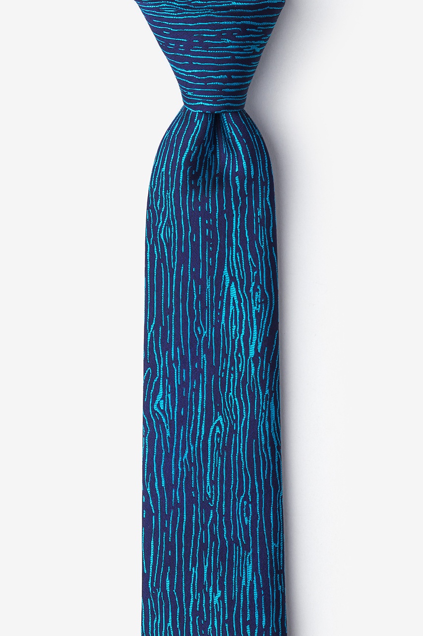 Blue Microfiber Wood Grain Skinny Tie