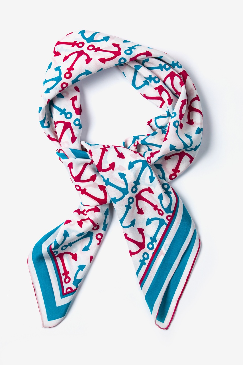 Anchor White Silk Square Scarf, Nautical Scarves