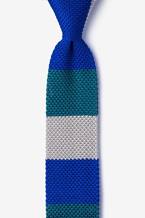 _Belgian Color Block Blue Knit Skinny Tie_