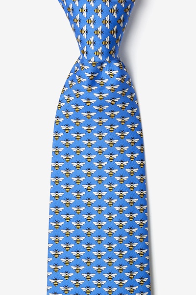 Blue Silk Micro Bees Tie