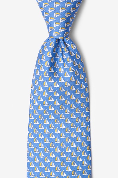 Blue Silk Micro Sailboats Tie