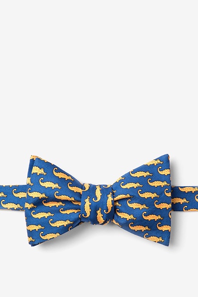 Blue Silk Mini Alligators Self-Tie Bow Tie