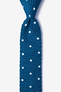 Polka Dot Blue Knit Skinny Tie Photo (0)