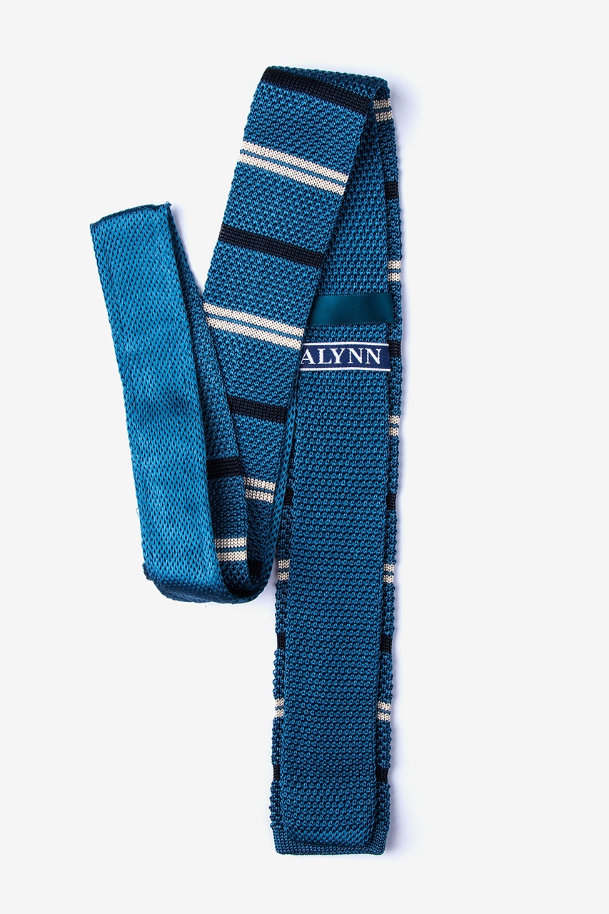 Roman Stripe Blue Knit Skinny Tie Photo (1)
