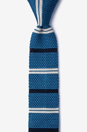 _Roman Stripe Blue Knit Skinny Tie_