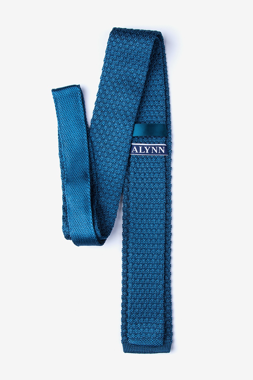 Textured Solid Blue Knit Skinny Tie Photo (1)