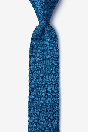 _Textured Solid Blue Knit Skinny Tie_