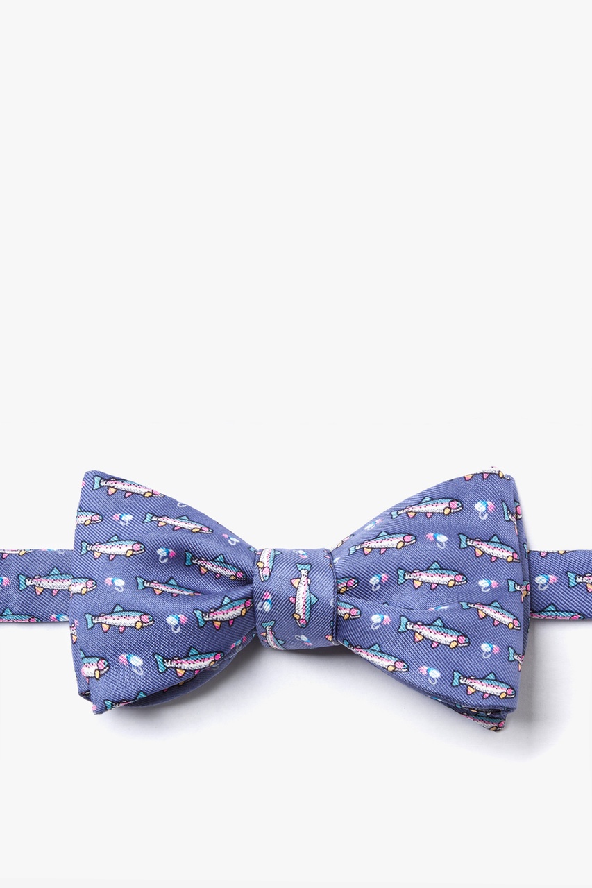 Trout & Fly Blue Self-Tie Bow Tie Photo (0)