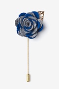 Two-toned Flower Gold Leaf Blue Lapel Pin Photo (0)