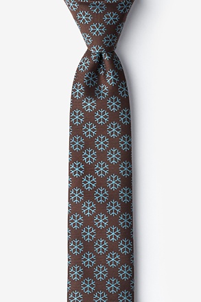 _Snowflakes Brown Skinny Tie_