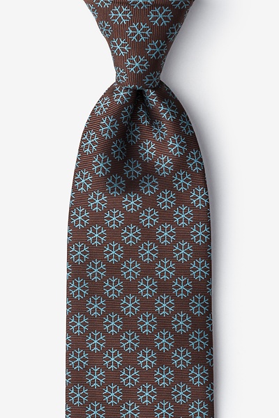 Brown Microfiber Snowflakes Tie