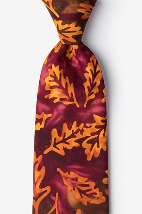 Stamped Fall Leaves Brown Extra Long Tie