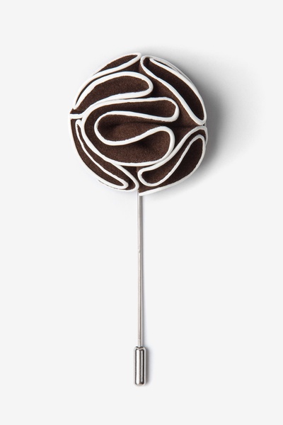 Brown Velvet Brown Piped Flower Lapel Pin