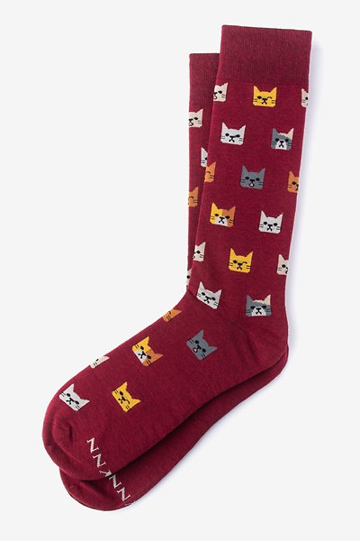 Burgundy Carded Cotton Not Kitten Around Medium-Large Sock