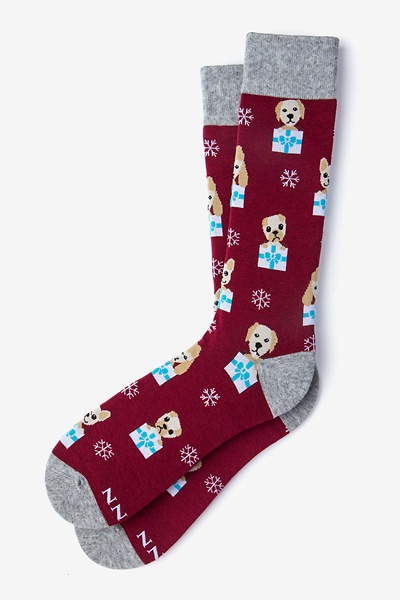 Burgundy Carded Cotton Santa's Lil' Yelpers Medium-Large Sock