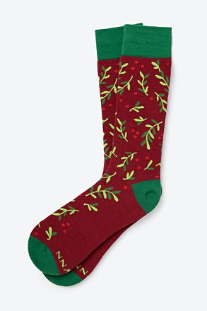 Under the Mistletoe Burgundy Sock