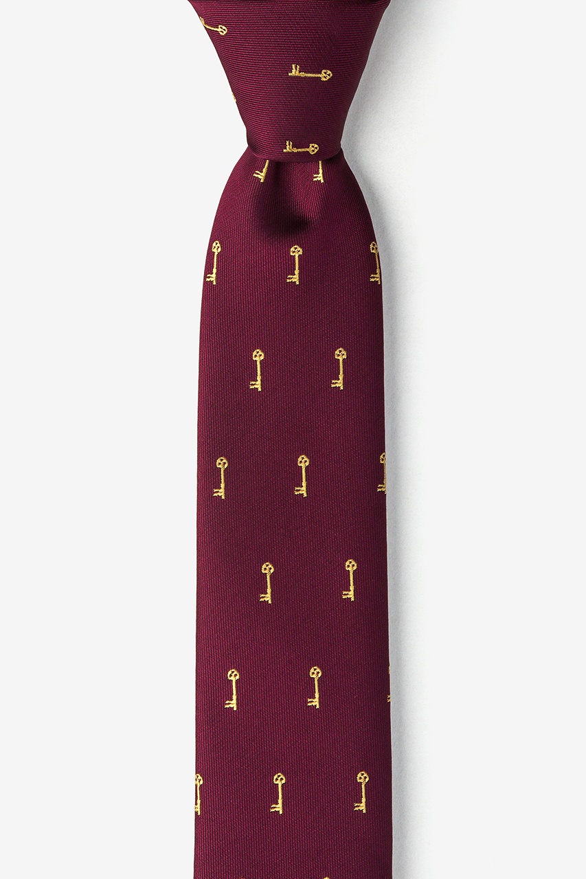 Antique Keys Burgundy Skinny Tie Photo (0)
