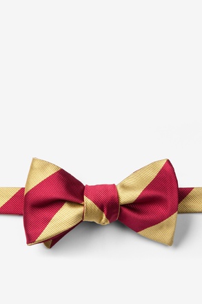 Burgundy & Gold Stripe Self-Tie Bow Tie