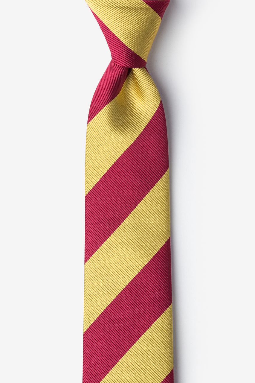 Burgundy & Gold Stripe Skinny Tie Photo (0)