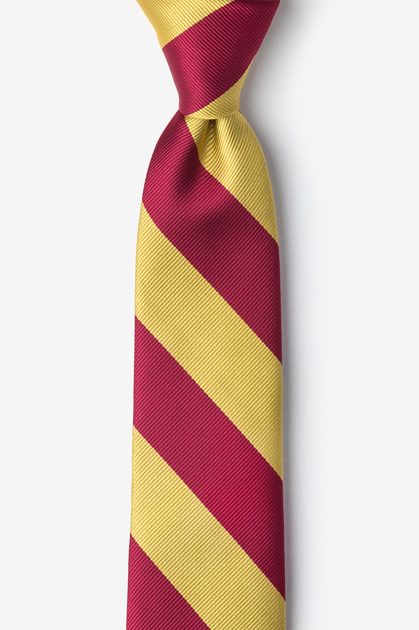Burgundy & Gold Stripe Tie For Boys Photo (0)