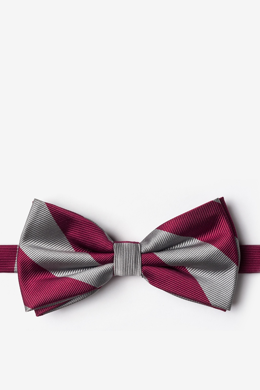 Burgundy & Gray Stripe Pre-Tied Bow Tie Photo (0)