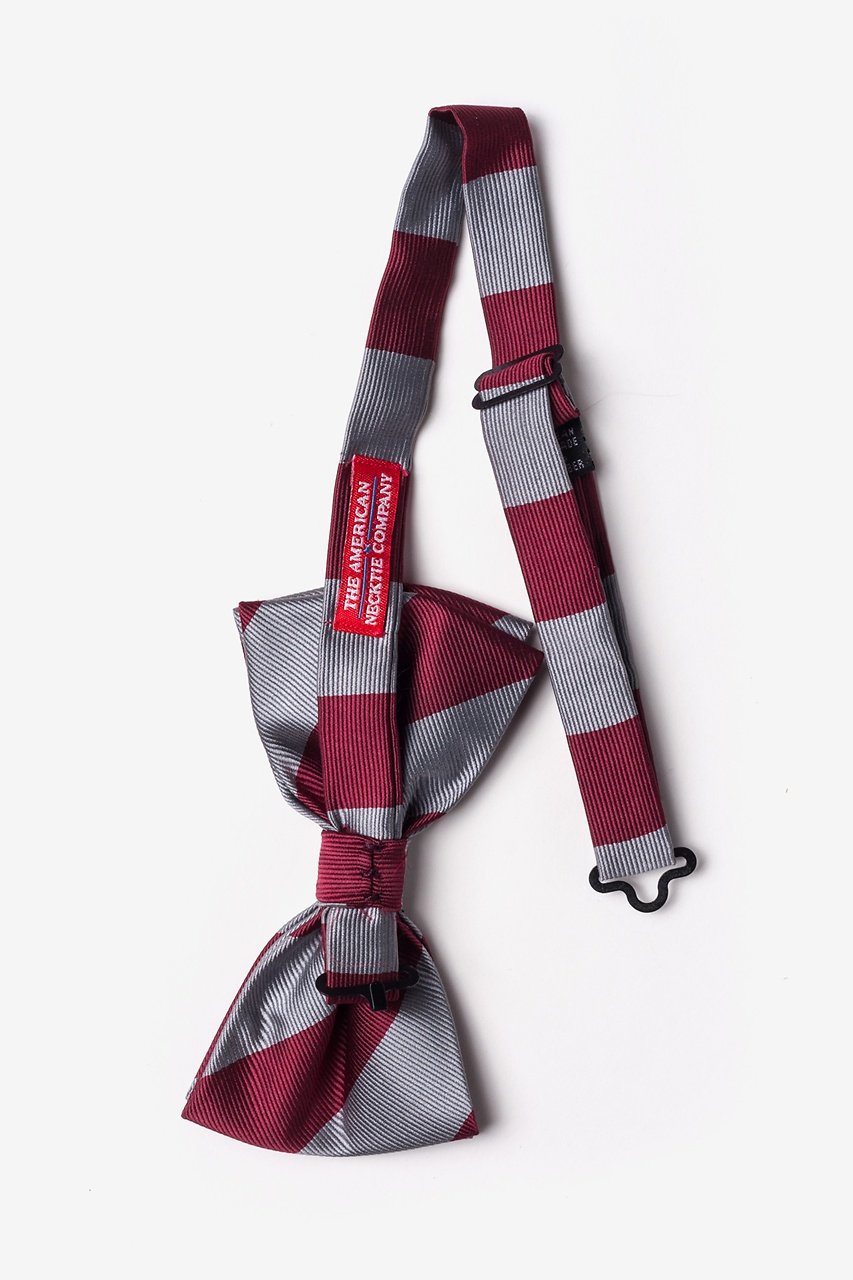 Burgundy & Gray Stripe Pre-Tied Bow Tie Photo (1)