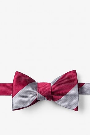 Burgundy & Gray Stripe Self-Tie Bow Tie