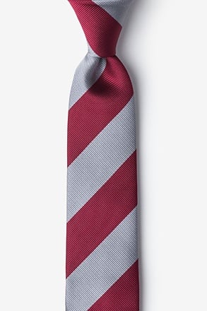 Burgundy & Gray Stripe Skinny Tie