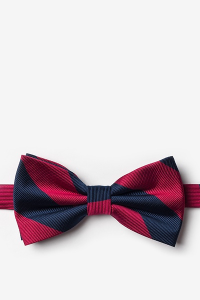 Burgundy Microfiber Burgundy & Navy Stripe Pre-Tied Bow Tie