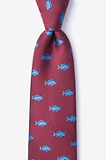 Fish Burgundy Extra Long Tie Photo (0)