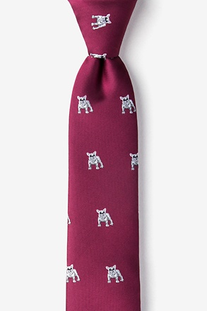 French Bulldog Burgundy Skinny Tie