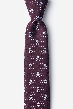 _Skull and Polka Dot Burgundy Skinny Tie_