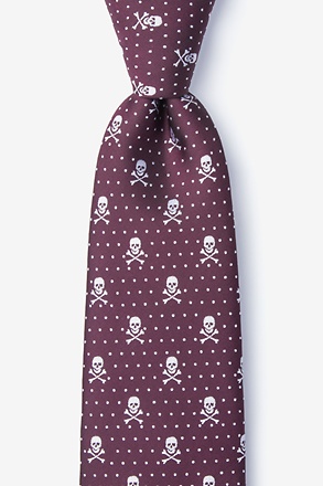 _Skull and Polka Dot Burgundy Tie_