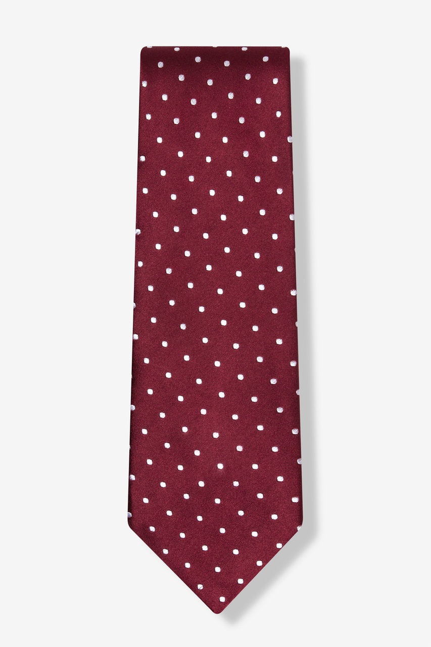 burgundy tie with white polka dots